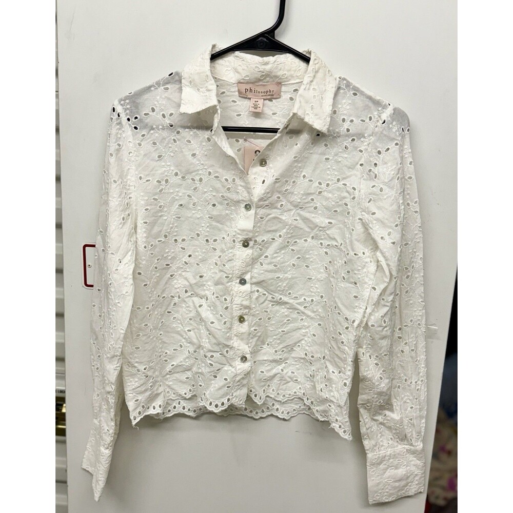 NEW Industry Women's Small Eyelet Button-Up Shirt White Long Sleeve $68 MSRP NWT